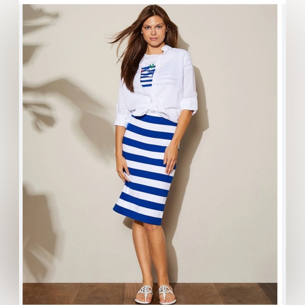 Lauren Ralph Lauren Womens Striped Pencil Skirt Blue/White XXS